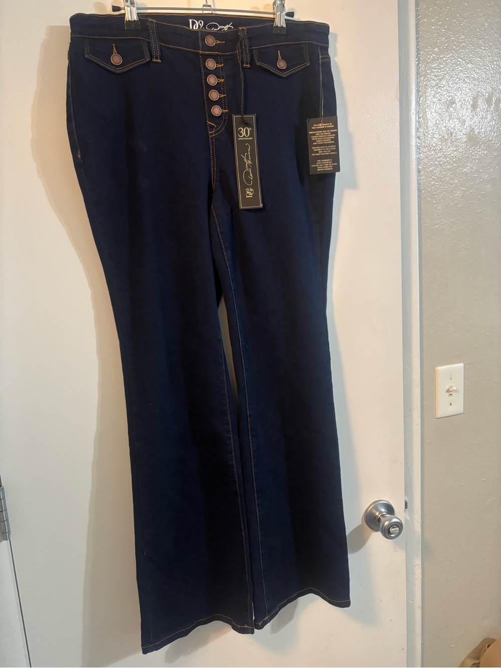 DG2 by Diane Gilman Dark Blue High-Rise Button-Front Flare Jeans